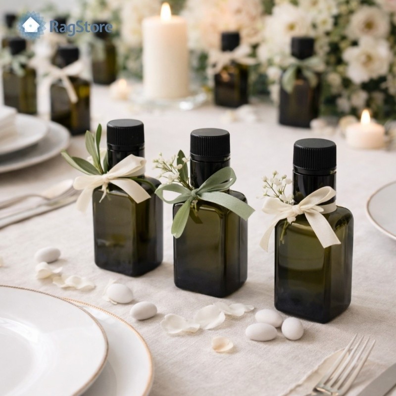 Bottiglie Moresca 100 ml vetro verde come segnaposto matrimonio e bomboniera olio