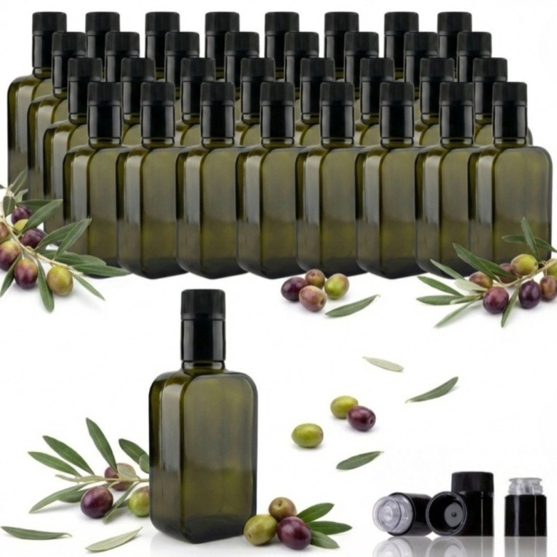 Kit 24 bottiglie Moresca 250 ml vetro verde con tappo nero anti frode per olio extravergine