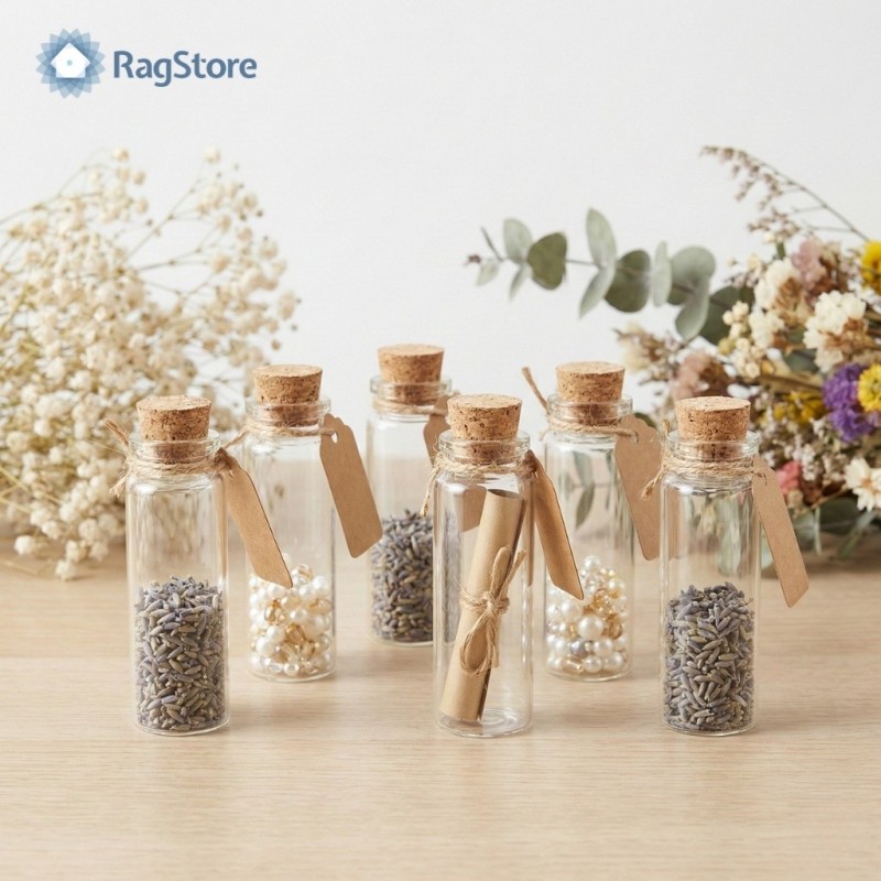 Esempio di mini flacone 18ml utilizzato come segnaposto o contenitore per perline