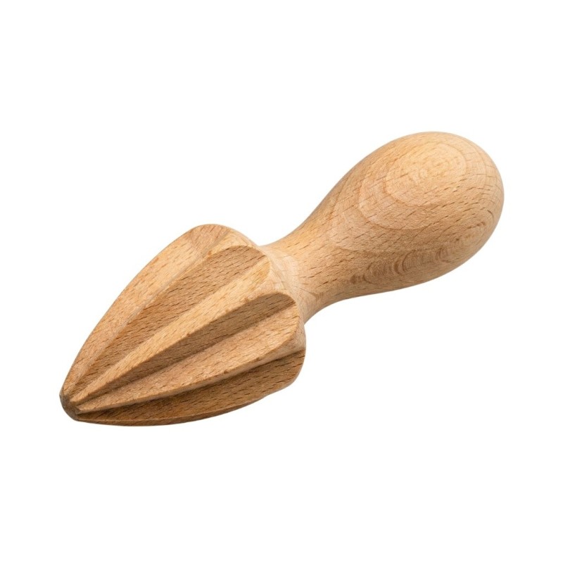 Spremiagrumi manuale in legno naturale con impugnatura ergonomica e testa conica scanalata