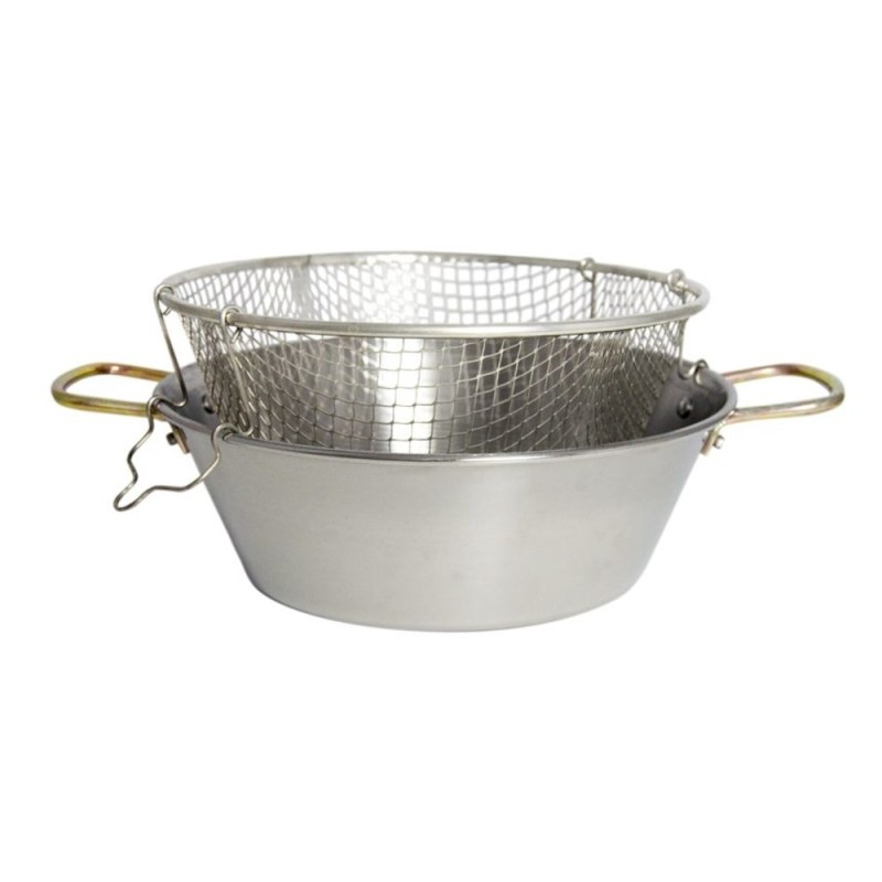 Friggitrice in acciaio inox diametro 26 cm con cestello a rete estraibile vista dall'alto