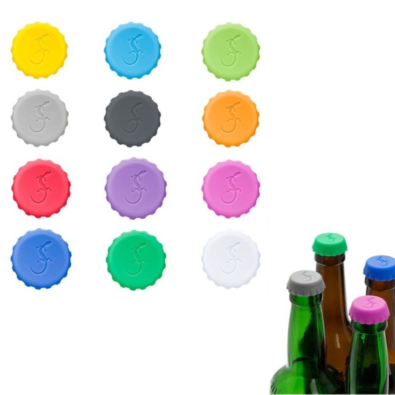 Set 12 tappi corona in silicone colorati per chiusura ermetica bottiglie birra