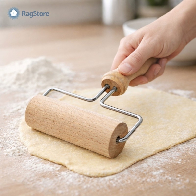 Stendipasta in legno 10 cm utilizzato per stendere pasta fresca su piano cucina