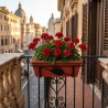 Vaso con ganci in ferro da applicare alla ringhiera di casa per fiori gerani