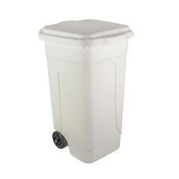 Bidone carrellato per raccolta differenziata bianco da 80 litri con coperchio e ruote nere