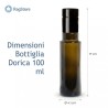 Dimensioni bottiglia dorica anti frode da 100 ml completa di tappo
