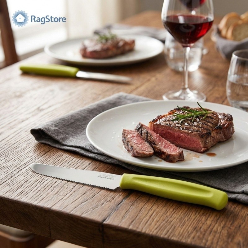 Coltelli da carne con lama seghettata con manico colore Verde lime Kaimano