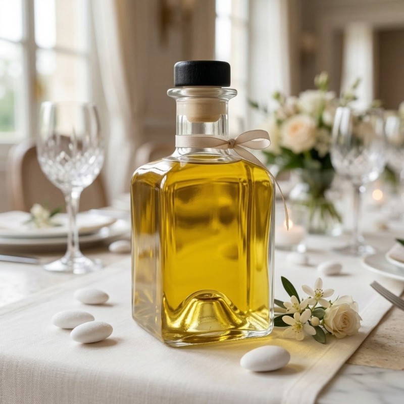 Bottiglia in vetro quadrata da 200ml per bomboniera olio matrimonio
