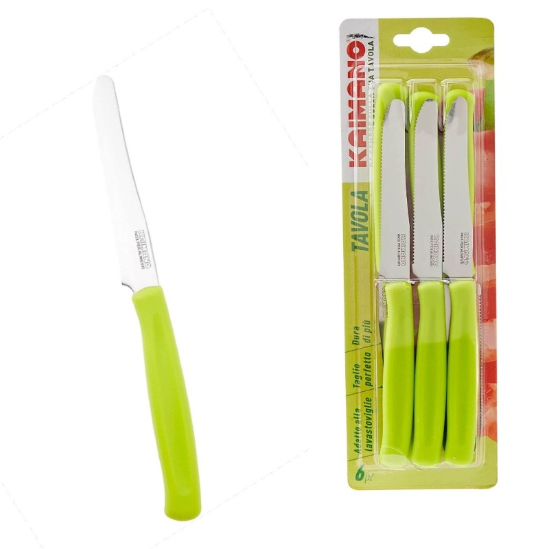 Set 6 coltelli Kaimano Dinamik verde acido con lama seghettata inox