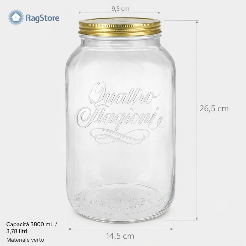 Dimensioni del barattolo 4 stagioni Bormiolli da 3,8 lt in vetro