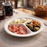 Piatto per servire aperitivo e antipasto con 3 scomparti con un diametro di 26 cm
