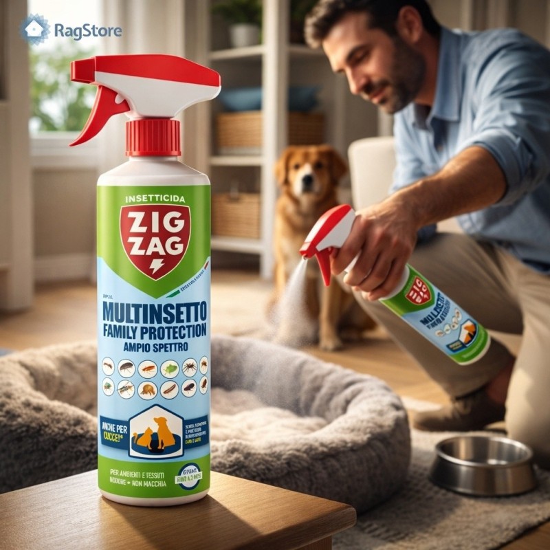 Insetticida spray Zig Zag per pulci e zecche su cuccia, tappeti e tessuti di cani e gatti