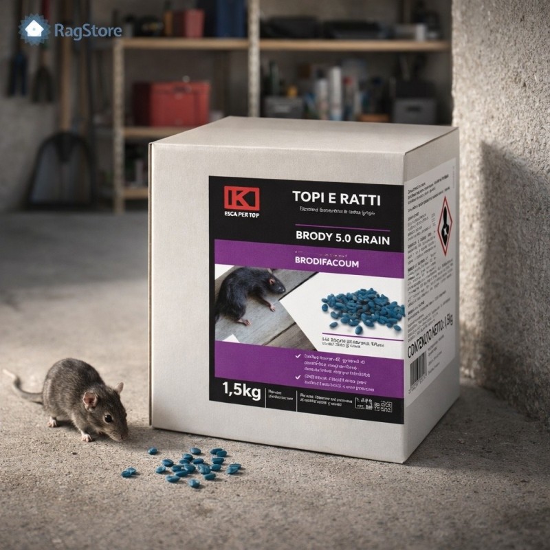 Esca per topi Brody 5.0 Grain in garage con grano blu e ratto