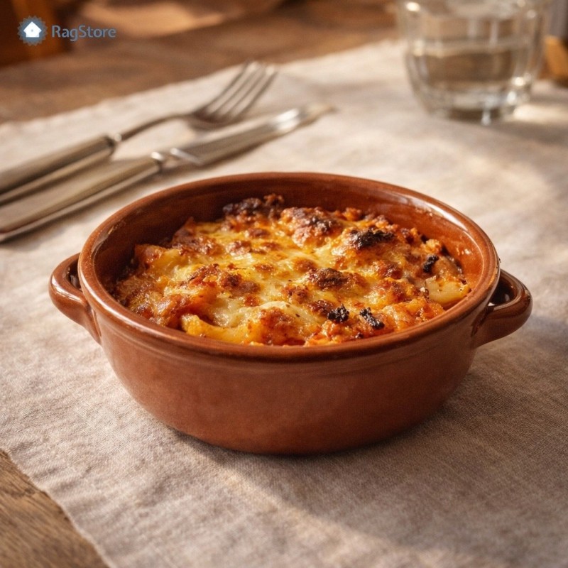 Pasta al forno cotta in tegamino di terracotta diametro 15 cm