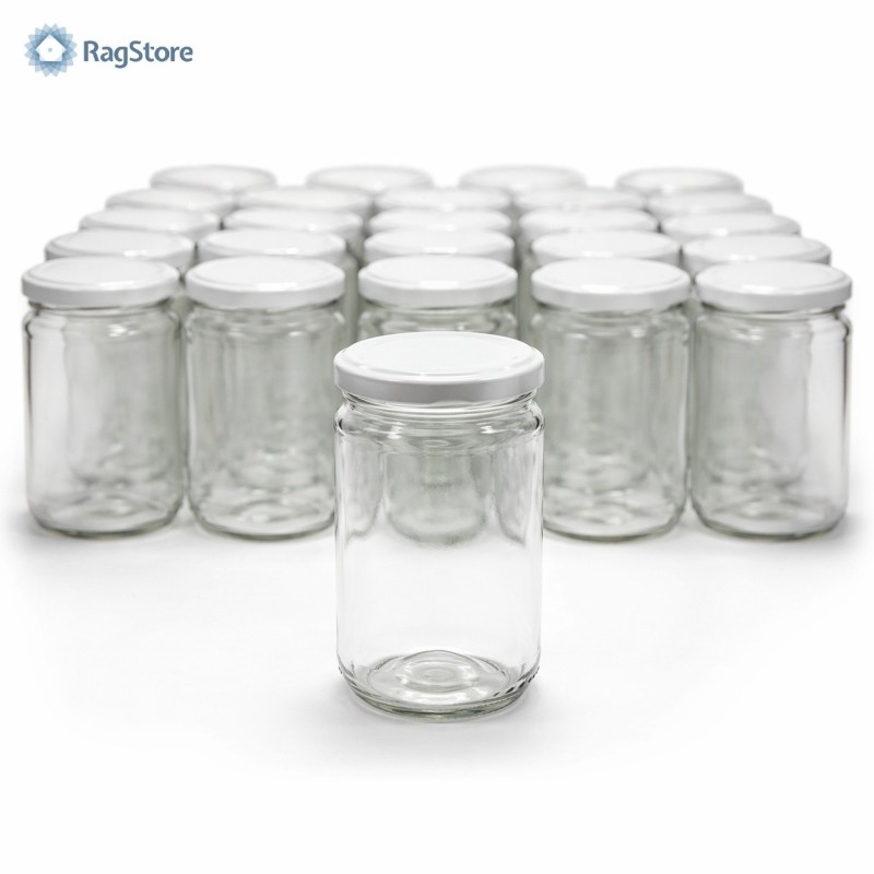 Kit 24 barattoli in vetro da 314 ml con tappo bianco per conserve, miele e marmellate