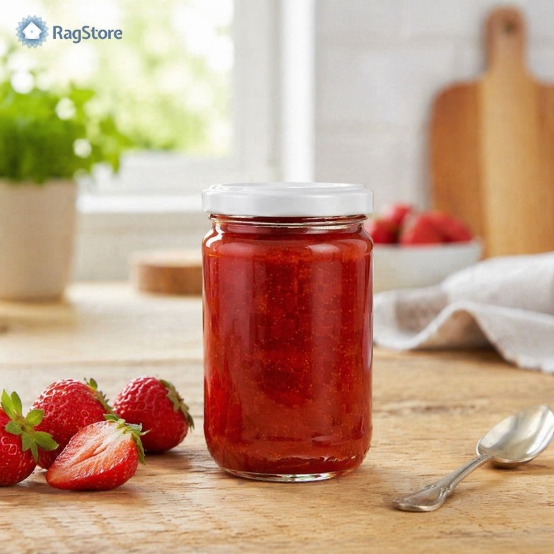 Barattolo in vetro 314 ml con tappo bianco, ideale per marmellata artigianale e conserve