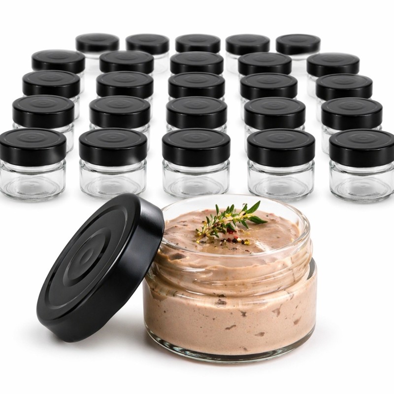 Set 24 vasetti Ergo 106 ml con tappo nero per creme, paté e salse gourmet