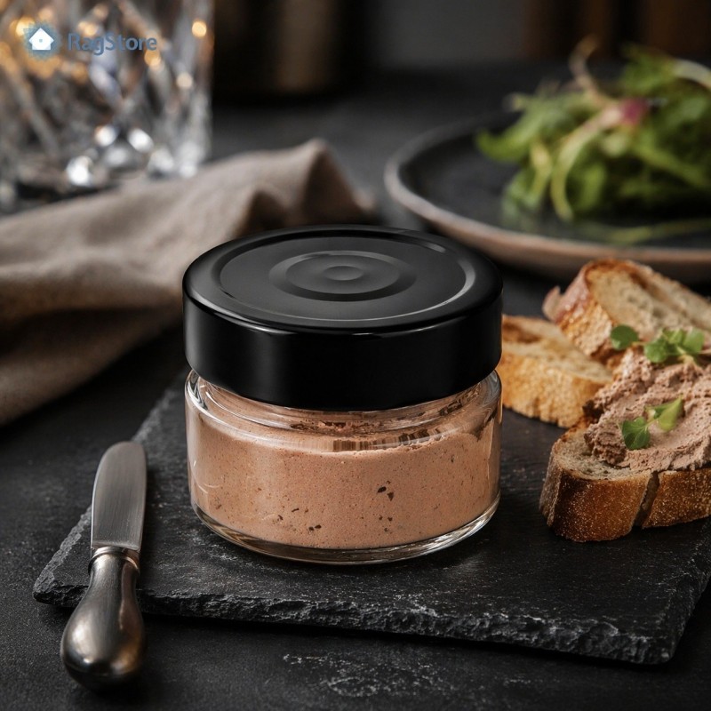 Barattolo in vetro Ergo 106 ml con tappo nero per paté e creme spalmabili