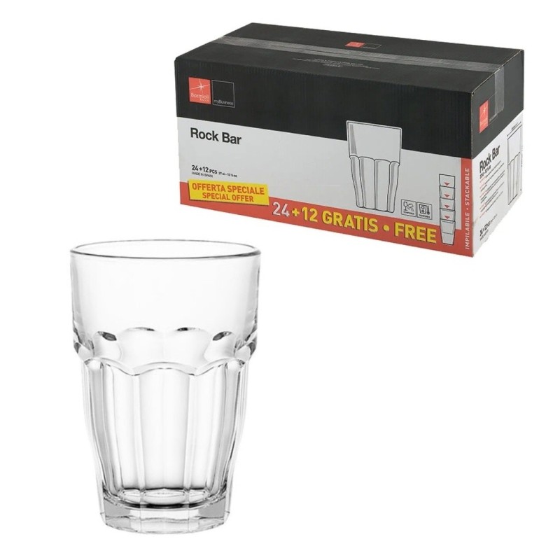 Bicchieri Long Drink Rock Bar 37 cl in vetro temperato set 36 pezzi