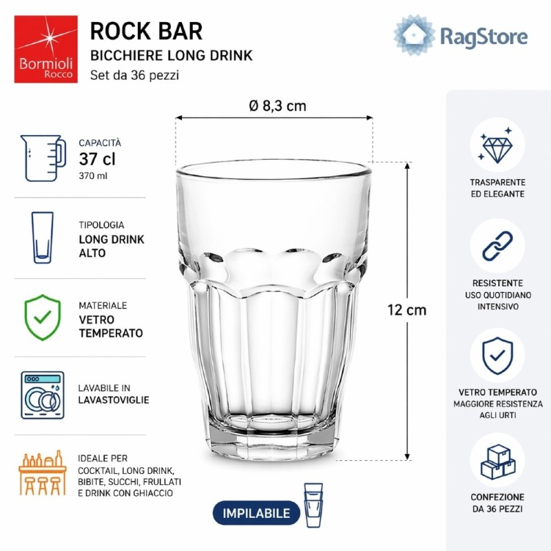 Dimensioni del bicchiere rock bar da 37 cl trasparente Bormioli Rocco