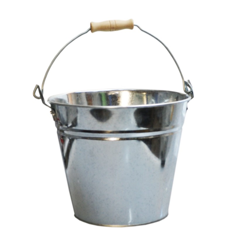 SECCHIO METALLO ZINCATO MANICO LEGNO Lt 16