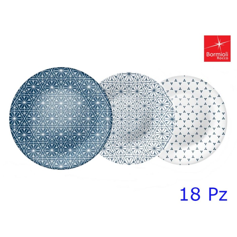 SERVIZIO PIATTI DA TAVOLA IN ARCOPAL Pz 18 MAIOLICA BLUE