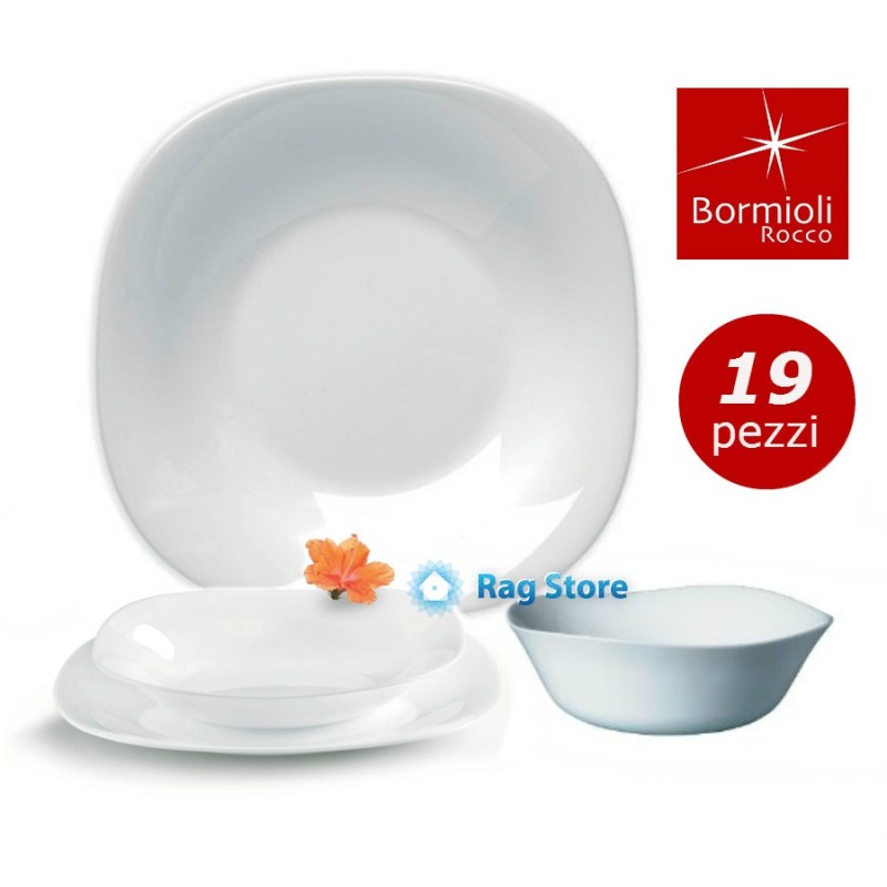 Dettaglio del design squadrato piatto piano e piatto fondo Bormioli Parma