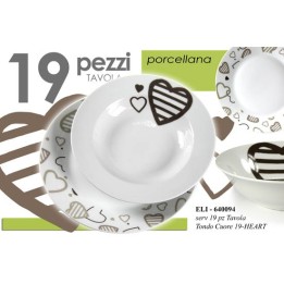SERVIZIO PIATTI TAVOLA IN PORCELLANA DA 19 Pz CUORE