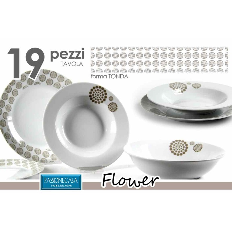 SERVIZIO PIATTI TAVOLA IN PORCELLANA DA 19 Pz FLOWER