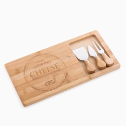 TAGLIERE FORMAGGI IN LEGNO BAMBOO CON 3 COLTELLI CM 38x18