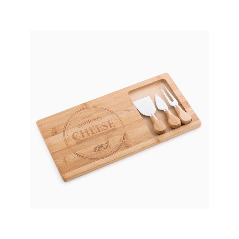 TAGLIERE FORMAGGI IN LEGNO BAMBOO CON 3 COLTELLI CM 38x18
