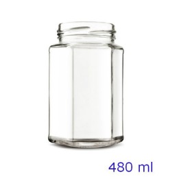 BARATTOLO VETRO ESAGONALE CC 480 Ø 66