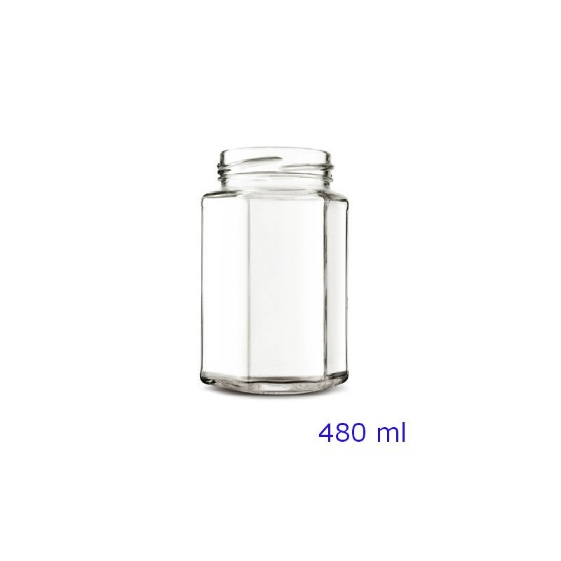 BARATTOLO VETRO ESAGONALE CC 480 Ø 66
