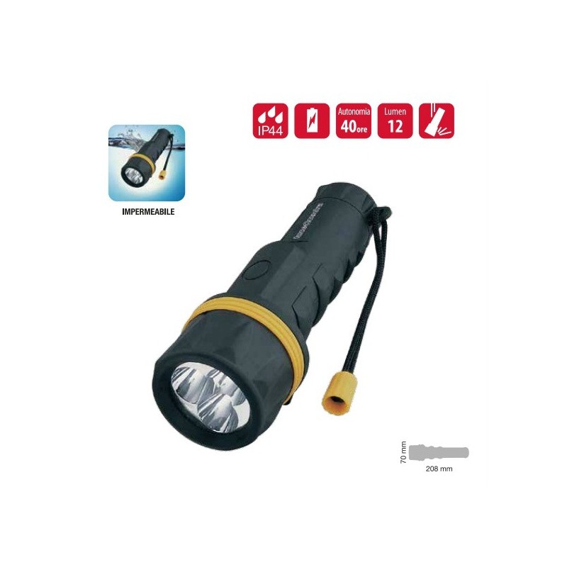 TORCIA LAMPADA A 3 LED 12 LUMEN RUBBER 2D