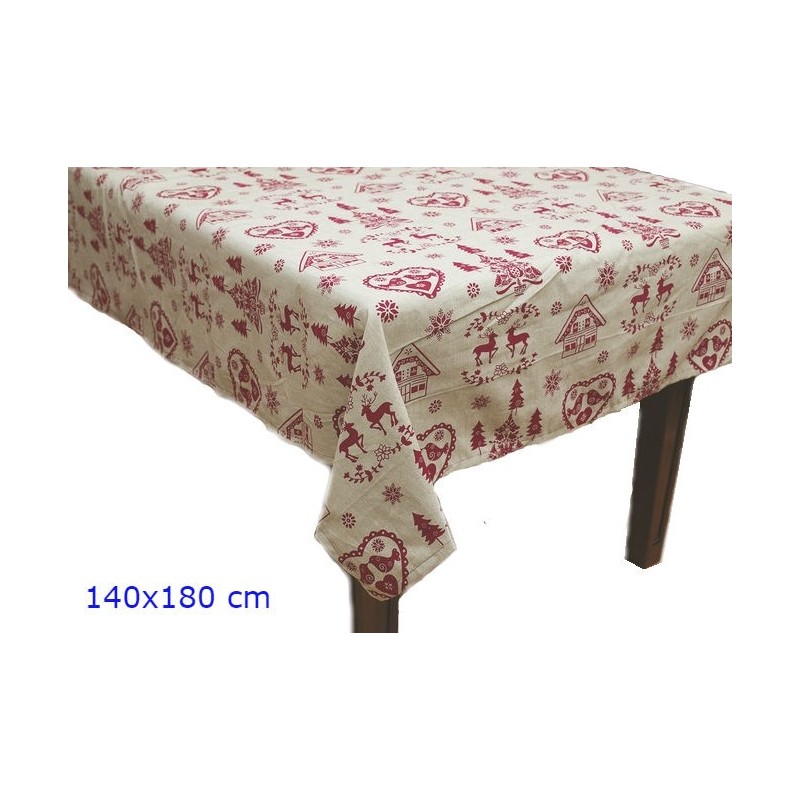 TOVAGLIA TESSUTO ECRU RENNE E DECORI ROSSI 140x180 CM