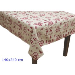 TOVAGLIA TESSUTO ECRU RENNE E DECORI ROSSI 140x240 CM