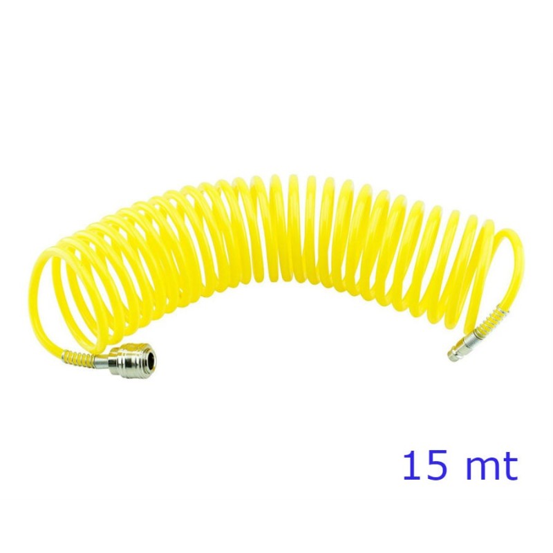 TUBO A SPIRALE PER ARIA COMPRESSA 15 Mt CON INNESTI RAPIDI