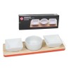 ANTIPASTIERA LEGNO RETTANGOLARE CON TRE CIOTOLE PORCELLANA CM 30x10