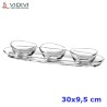 ANTIPASTIERA VETRO RETTANGOLARE CON TRE CIOTOLE CM 30x9,5
