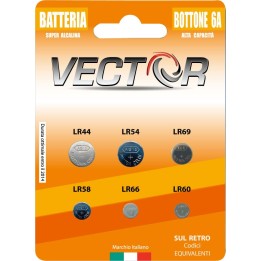 BATTERIA VECTOR BOTTONE ALCALINE ASS 6A 1,5V 6 Pz
