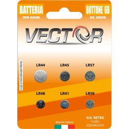 BATTERIA VECTOR BOTTONE ALCALINE ASS 6B 1,5V 6 Pz
