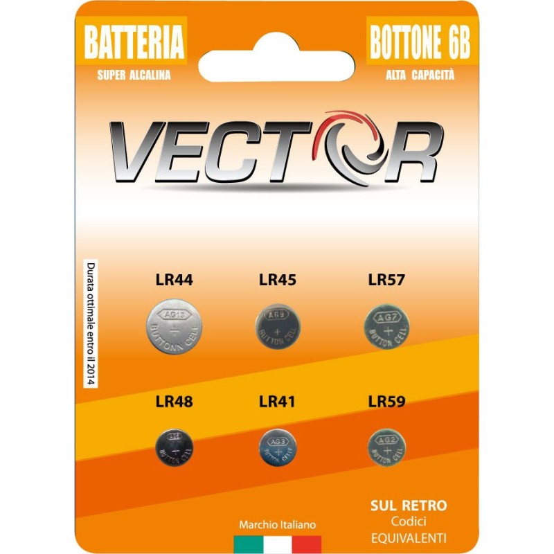 BATTERIA VECTOR BOTTONE ALCALINE ASS 6B 1,5V 6 Pz
