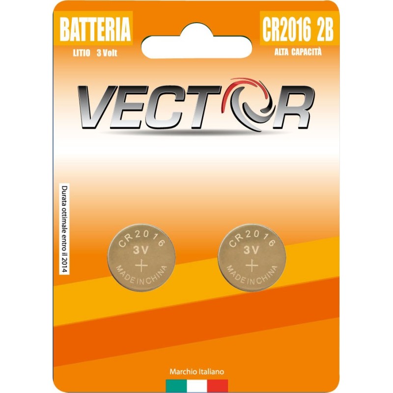 BATTERIA VECTOR BOTTONE LITIO CR2016 2B 3V 2 Pz