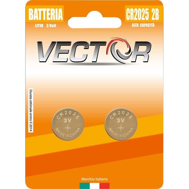 BATTERIA VECTOR BOTTONE LITIO CR2025 2B 3V 2 Pz