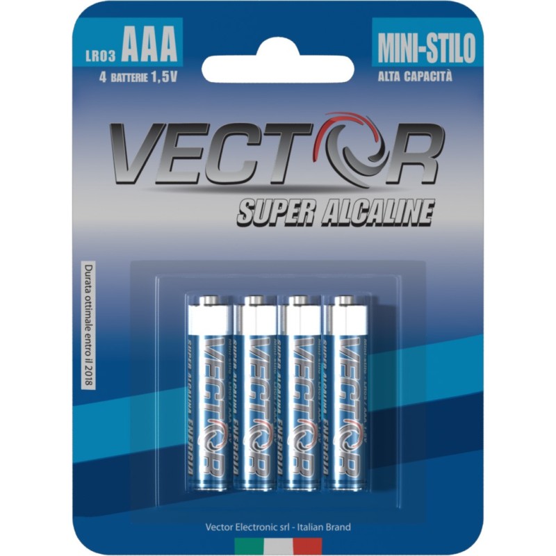 BATTERIA VECTOR SUPER ALCALINE MINISTILO LR03 AAA 4 Pz