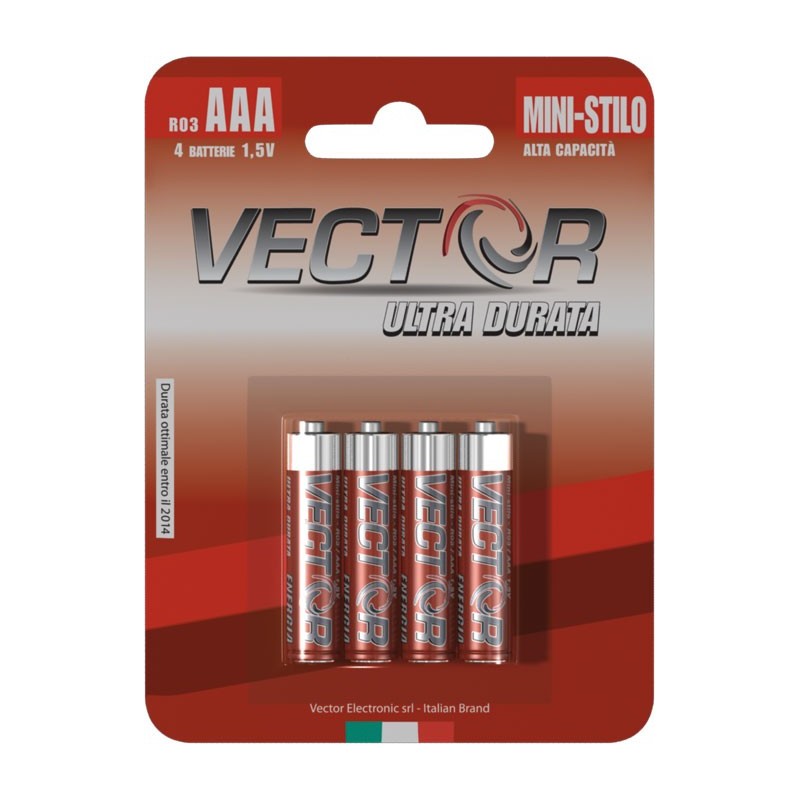BATTERIA VECTOR ULTRA DURATA MINISTILO R03 AAA 4 Pz