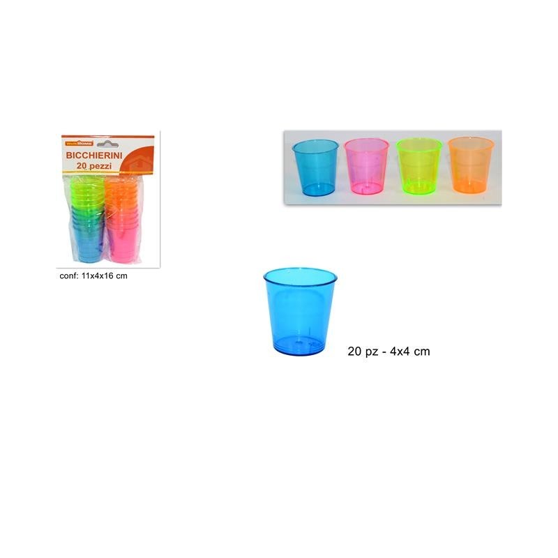 BICCHIERI PLASTICA SHOT 30 ml COLORI ASS Pz 20