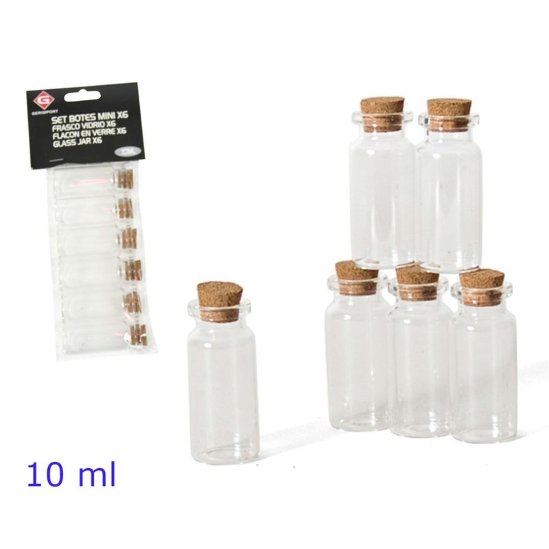 BOTTIGLIE MINI FLACONE 10 ML CON TAPPO SUGHERO 5 Pz