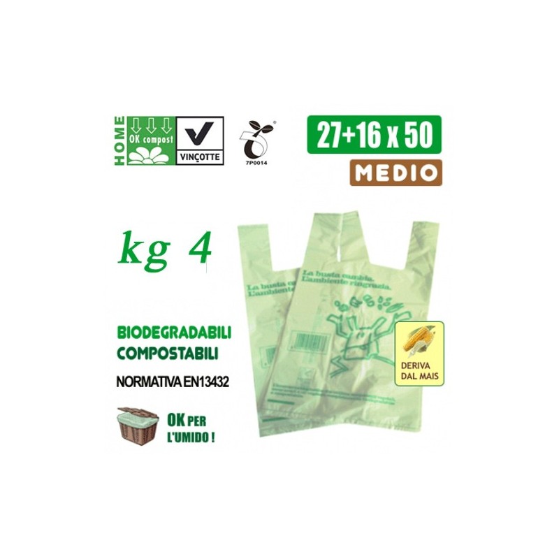BUSTE SHOPPERS BIOCOMPOSTABILI MEDIE KG 4