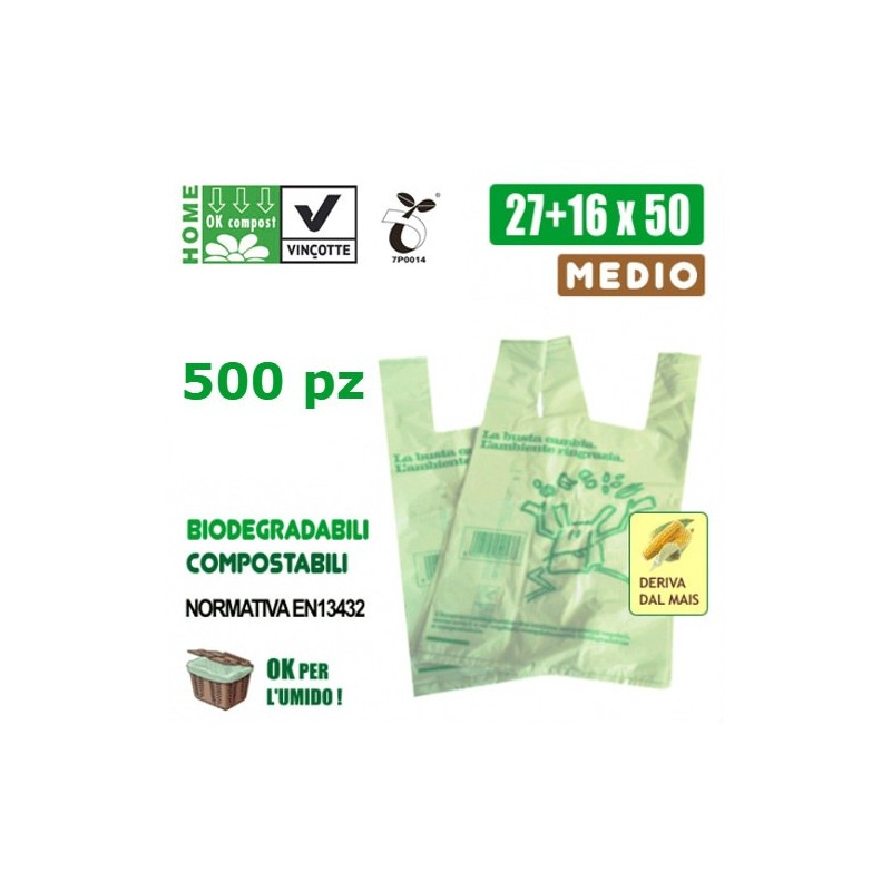 BUSTE SHOPPERS BIOCOMPOSTABILI MEDIE Pz 500